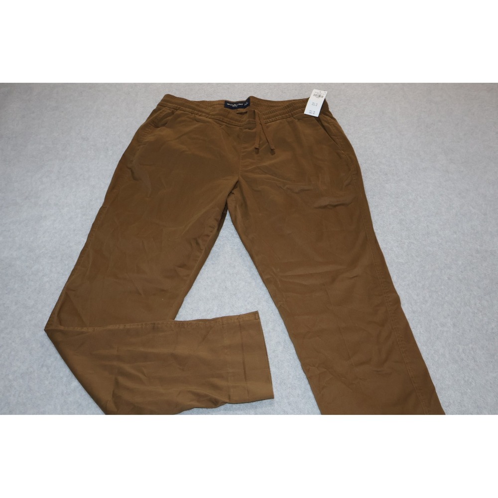 Abercrombie & Fitch Chino Pants Men Large Tarped Brown Stretch Drawstring NEW